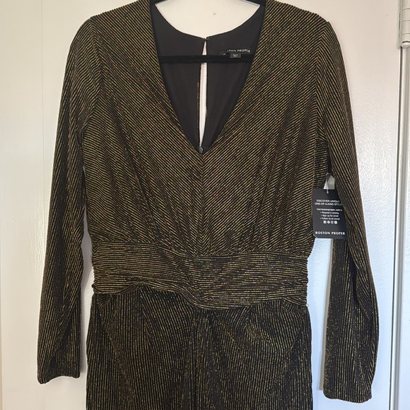 NWT Boston Proper Glitter V Neck Jumpsuit Black Multi size L - Picture 3 of 7